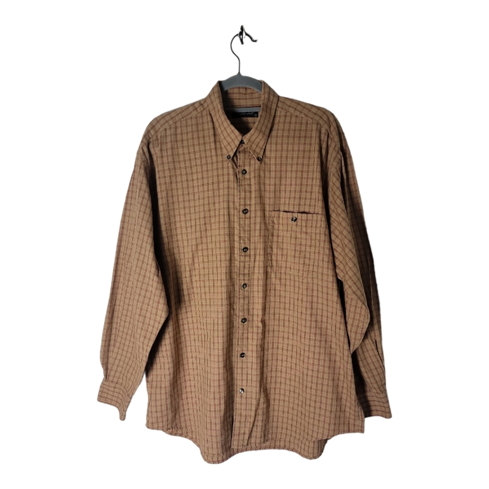 Windsor Lake button down long sleeve woven cotton men's plaid shirt size XL